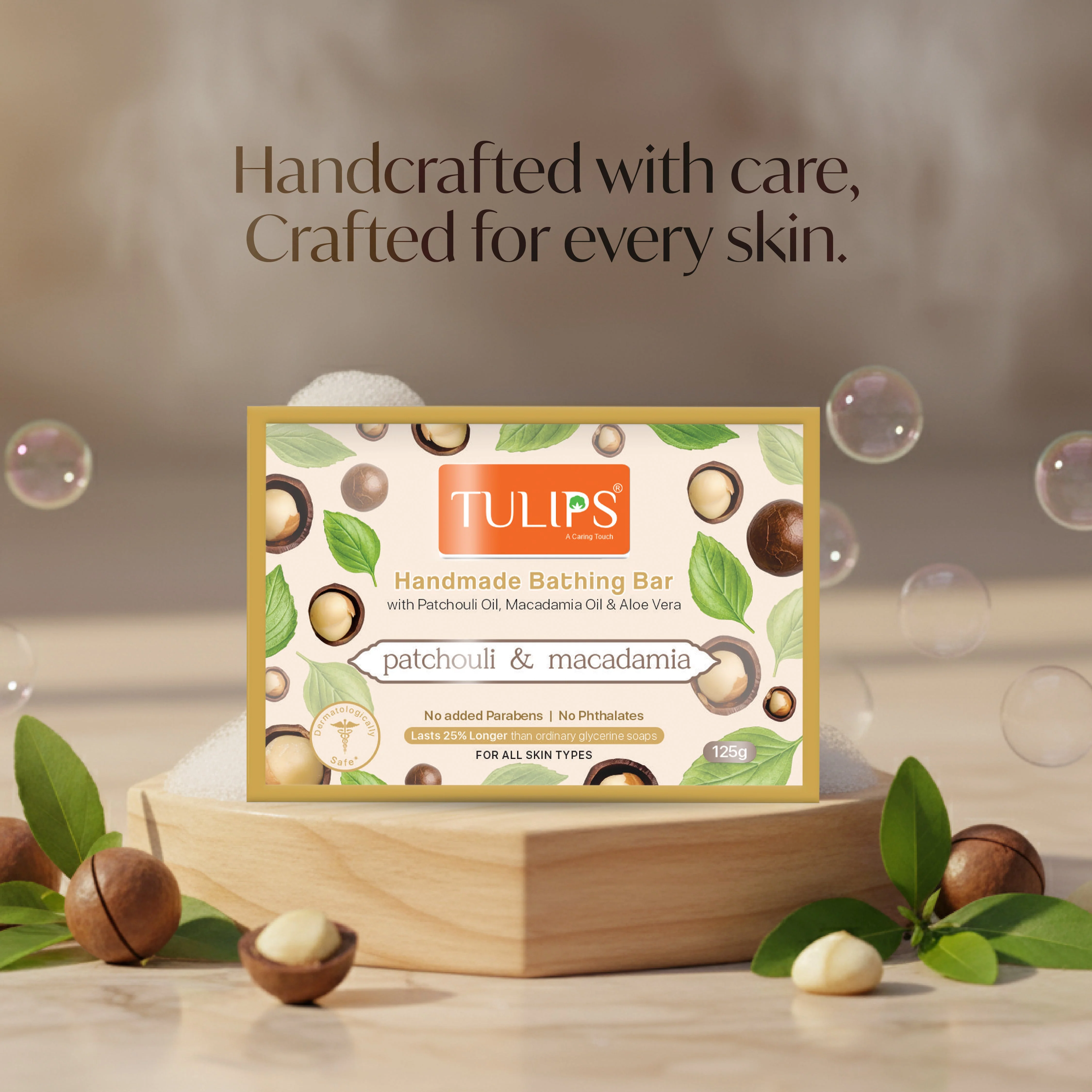 Handmade Bathing Bar - patchouli & macadamia (125g) - Image 7