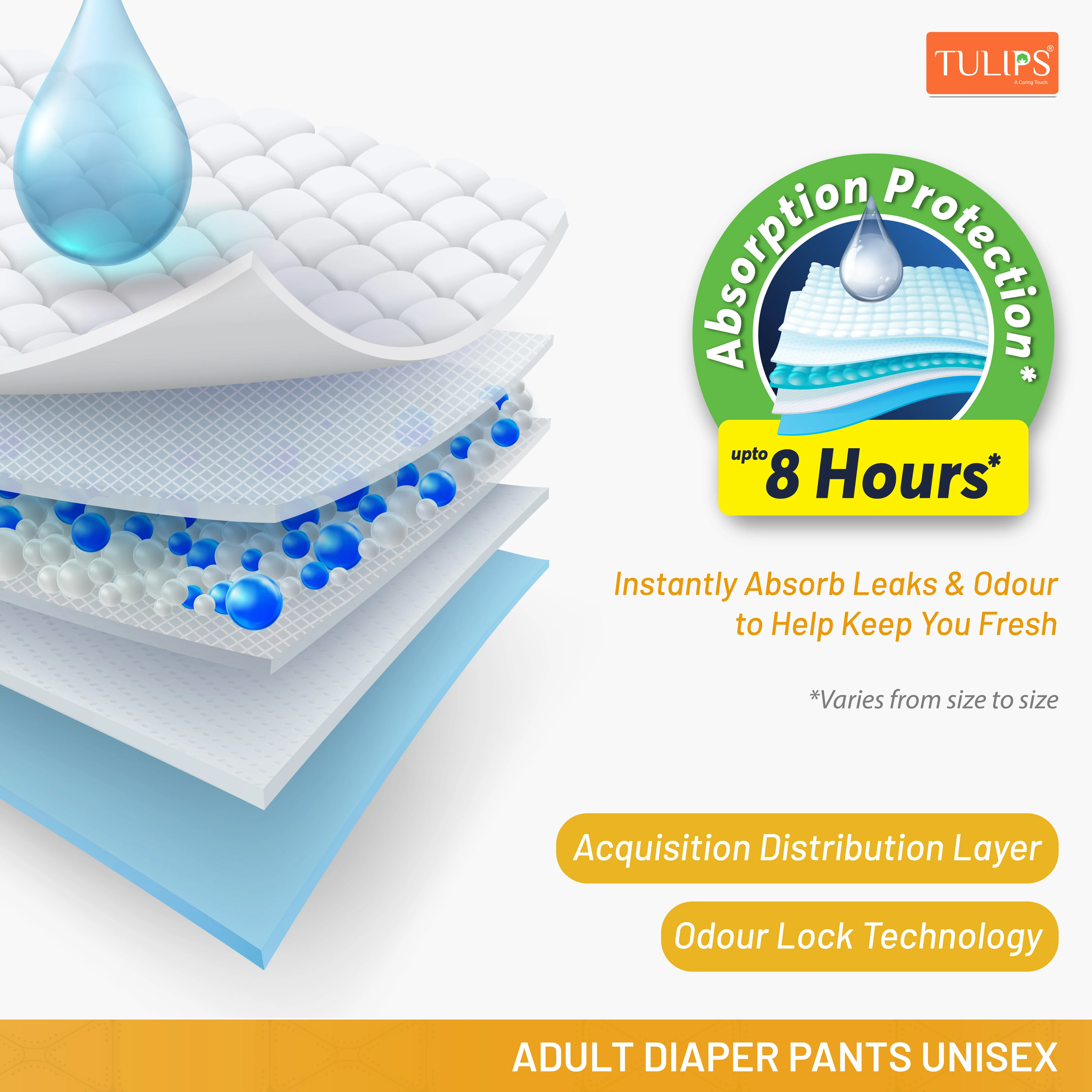 TULIPS Adult Diaper Tape Style - Protection from Urinary Incontinence (Medium) - Image 5