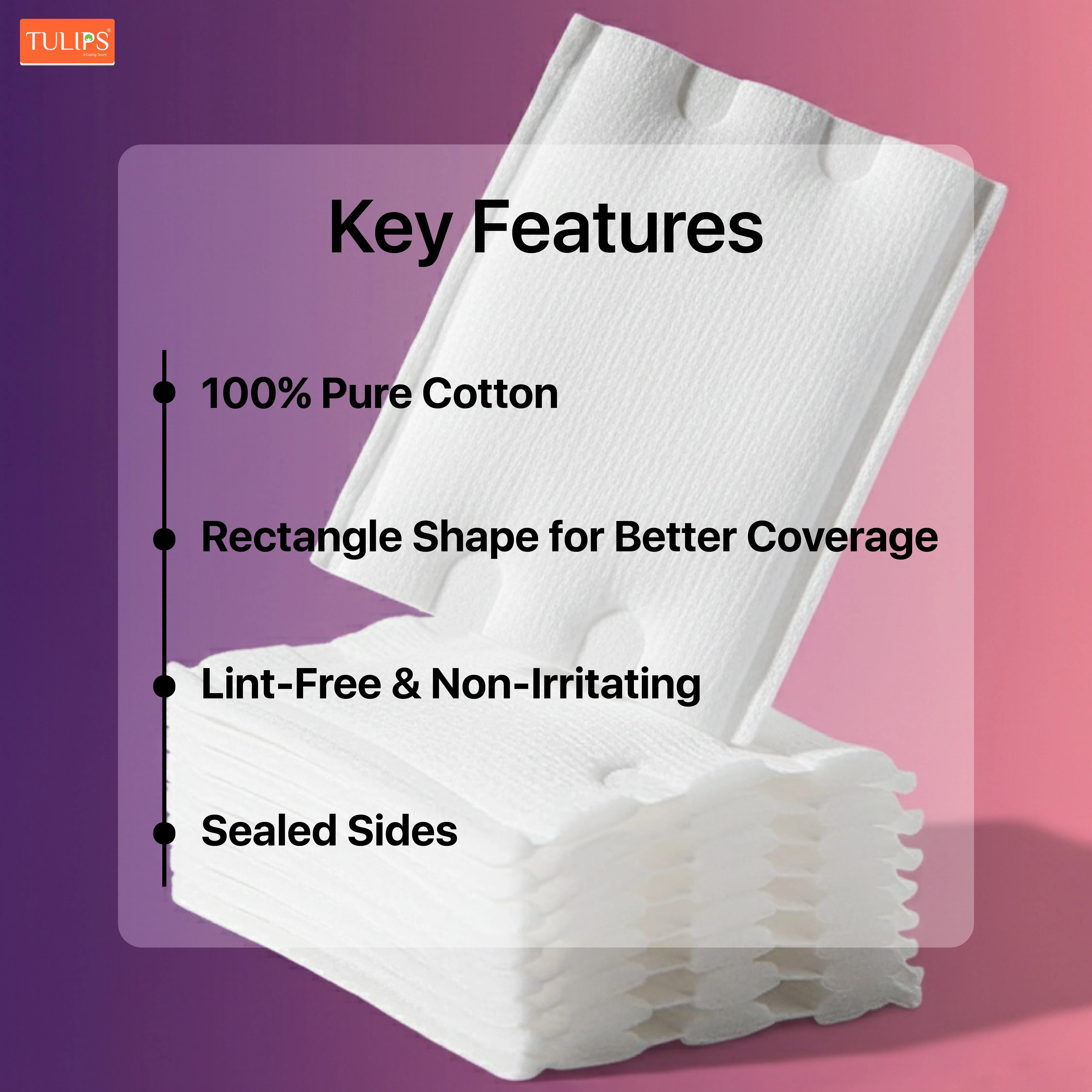 Tulips Rectangle Facial Cotton Pads - 150 Pads Box - 100% Pure Soft Cotton, Lint-Free - Image 3