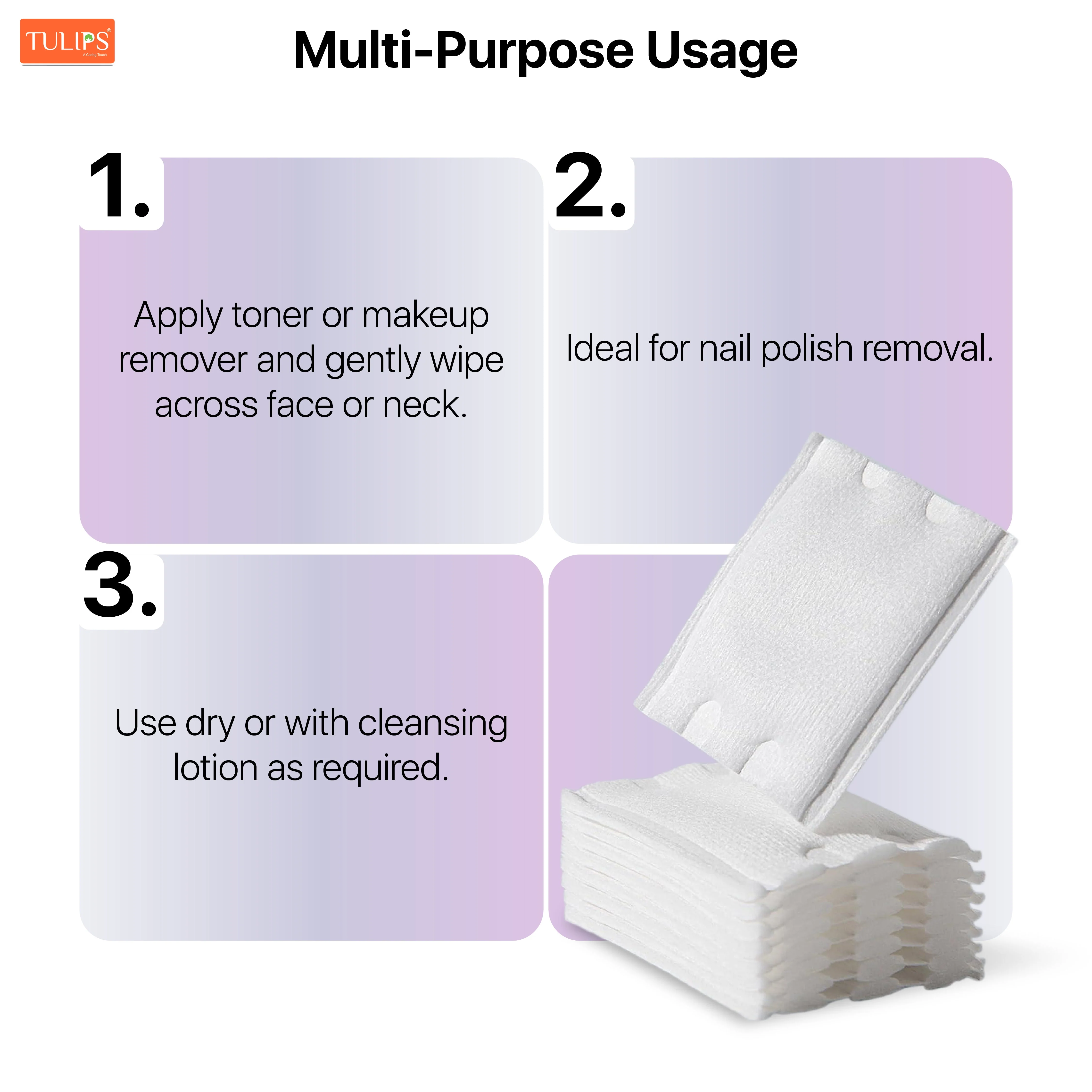 Tulips Rectangle Facial Cotton Pads - 150 Pads Box - 100% Pure Soft Cotton, Lint-Free - Image 4