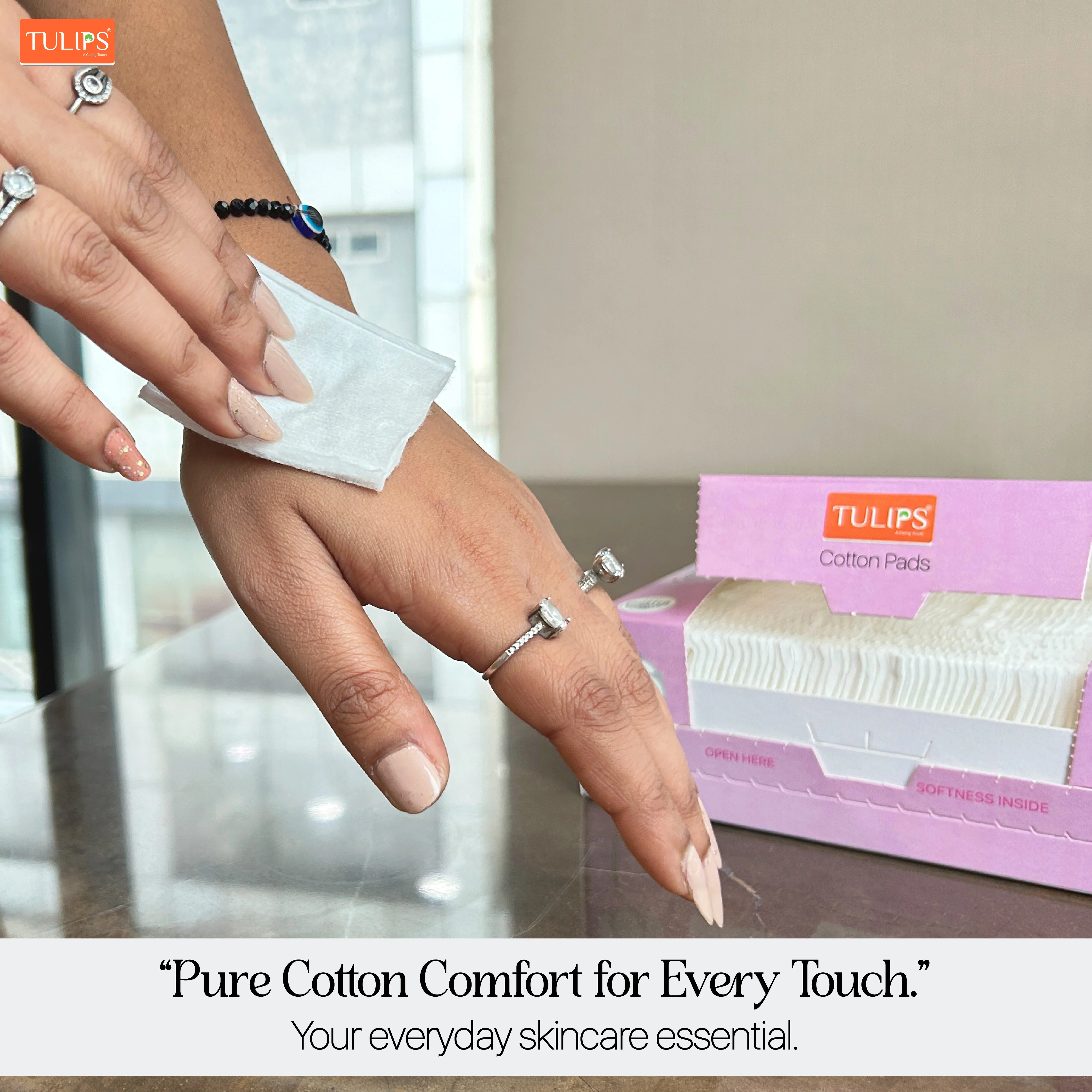 Tulips Rectangle Facial Cotton Pads - 150 Pads Box - 100% Pure Soft Cotton, Lint-Free - Image 5