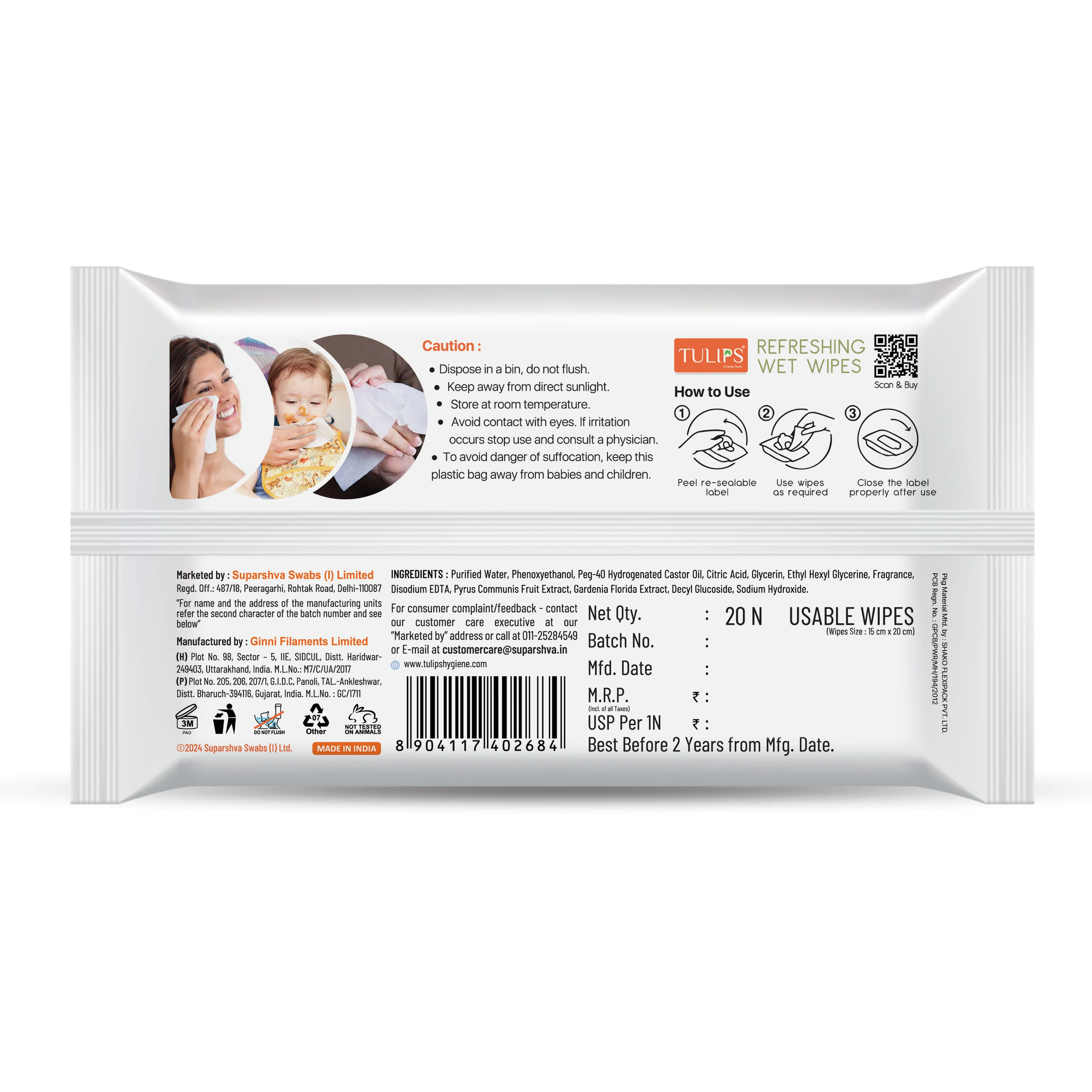 Tulips Refreshing Wet Wipes Pear & Gardenia (20 N) - Image 7